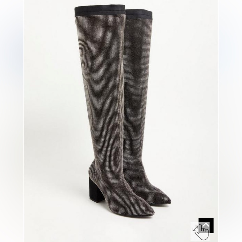 Torrid Over The Knee Heel Boot - Stretch Knit Studded Black (9WW, 9 wide)